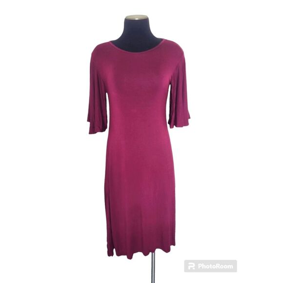 Dresses & Skirts - 2Hearts Jersey Knit Dress Bell Sleeves Full Skirt Purple Midi Soft Casual Medium